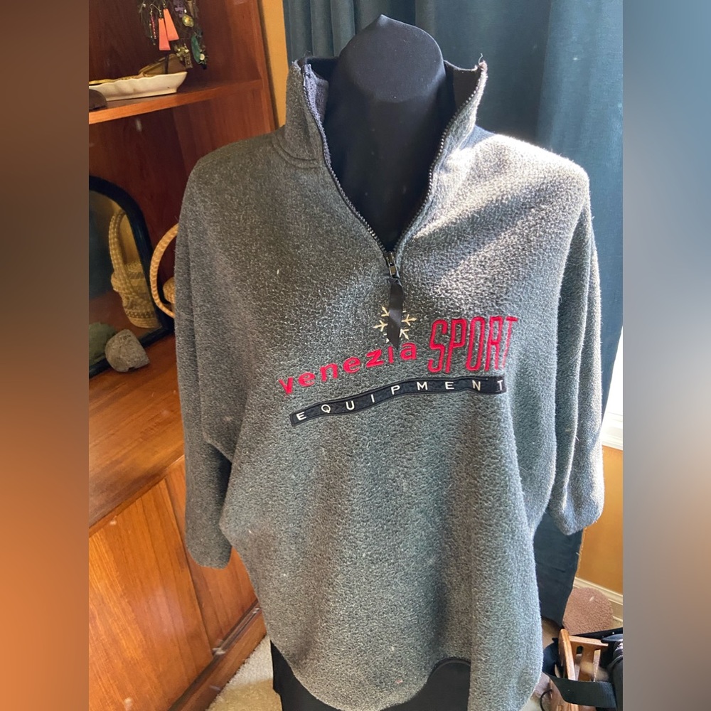 VINTAGE VENEZIA GRAY FLEECE 1/4 ZIP PULLOVER SWEATER 26/28 SUPER SOFT NO…